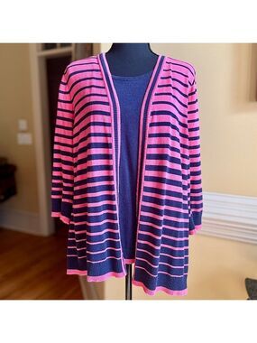 Croft & Barrow Navy Pink Cardigan Large